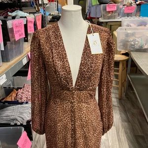 NWT Runaway Portia Cheetah/Leopard Print Maxi Dress with Slit and Buttons